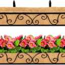 2pcs 30 Inch Window Deck with Coco Liner, 30" Window Boxes Horse Trough with Coconut Coir Liner, Metal Hanging Flower Planter Window Basket Deck Railing Planter Boxes for Outdoor Indoor Lawn