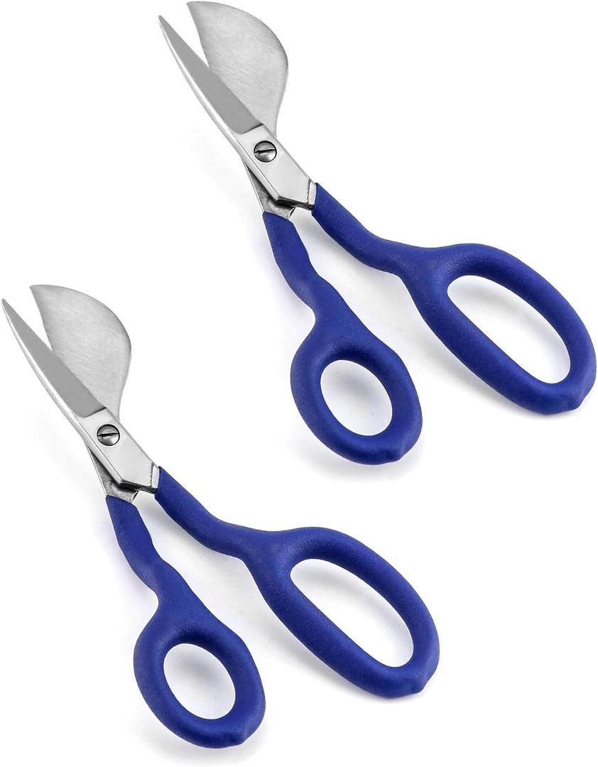 QWORK Duckbill Shears, 7 in Duckbill Applique Scissors, for Carpet Pile, Carpet Punch - Blue, 2 Pack