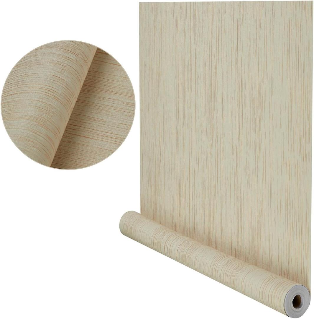 Thick Textured Peel and Stick Wallpaper, Self Adhesive Countertop & Cabinets Fabric Contact Paper,23.6 in X 394 in(32.8ft),Removable Textured Grasscloth Paper (Beige)