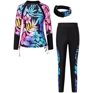 GRACE KARIN Girls Long Sleeve Swimsuit Two Piece Rashguard Floral Swimwear, Size 10Y