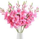 IPOPU Pink Gladiolus Artificial Flowers 30.3 in Long Stem 10 PCS Faux Silk Gladiolus Flowers for Home Wedding Office Decoration(Pink)