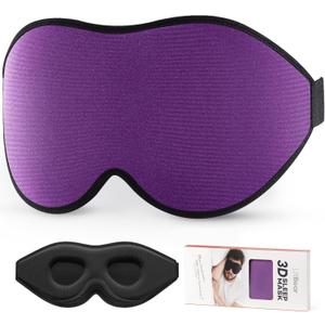 LitBear Sleep Mask for Side Sleeper Women Men, Eye Mask for Sleeping Light Blocking, 3D Contoured Cup Sleeping Mask, Soft Breathable Sleep Eye Mask with Adjustable Elastic Strap for Flight Nap (1 Count (Pack of 1), Purple)