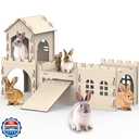 Large Bunny House and Hideouts, Wooden DualLayer Rabbit Castle with Stair, Rubber BandFree Setup  ChewProof, Sturdy Habitat for Guinea Pig Chinchilla Ferret (Rabbit House)