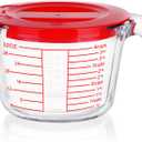 Glass Measuring Cup, 4-Cup Glass Measuring Cups with Lids, Measuring Jugs with Handle Liquid Measuring Cups For Prepping, Baking and Cooking, Dishwasher, Freezer and Microwave Safe