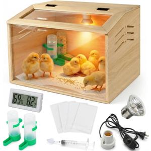 15.74 x 11.81 x 11.81 Chick Brooder Box with Heating Lamp, Poultry Brooder with Heaters, Wooden Brooder Box for Baby Chicks, Ducks, Quail and Birds
