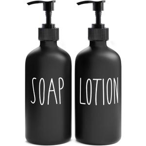 MOMEEMO Matte Black Soap Dispenser Bathroom Set, Contains Lotion and Hand Soap Dispenser, Suitable for Bathroom Decor Farmhouse Style. (Black)