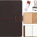 Thenshop Travelers Refillable Leather Journal Notebook Travel Diary Handmade Passport Travelers Journal for Men and Women with 3 Notebook Inserts, Pen Holder, Binder Clip(Dark Brown,Passport Size)