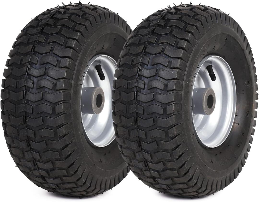 AR-PRO (2-Pack) 15 x 6.00-6 Front Tire and Wheel Assembly for Riding Mower Lawn Tractor, 3" Centered Hub, 3/4" Sintered Iron Bushings, 4Ply Pneumatic with Turf Tread (Silver)