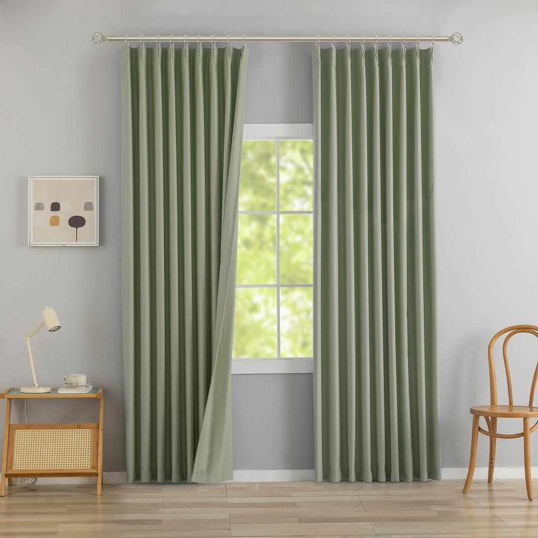 DONREN Sage Green Pinch Pleated Blackout Curtains with Hooks - 84 inch Length Room Darkening Thermal Insulated Window Curtain Panels for Living Room Bedroom 2 Panel 40" Wx84 L