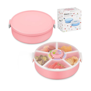 Snack Spinner Set for Kids –5 places-Includes Rotating Snack Container & Classic Sectioned Snack Box, BPA-Free, Dishwasher Safe, Perfect for Travel, Pink (1 Pack- Pink)