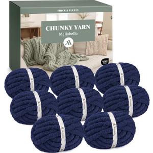 Jumbo Chunky Yarn for Hand Knitting - Super Thick Chenille Chunky Yarn for Crocheting - Extra Soft Bulky Fluffy Blanket Big Yarn 8 Jumbo Pack (27yds,8 oz Each Skein) Navy Blue