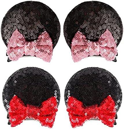 2 Pairs Sequin Mouse Ears Hair Clips, Glitter Bow Clips for Girls Women, Hair Accessories for Princess Cosplay, Christmas Decoration (black)