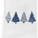 KEUSPI Farmhouse Vintage Navy Blue Christmas Tree Waffle Kitchen Towel Dish Towel Cloth,Winter Xmas Holiday Drying Cloth Tea Hand Towels for Kitchen Drying Washing (Christmas Trees Navy Blue)