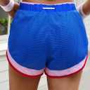 Fisoew Women Athletic Shorts 2 in 1 Running High Split Color Block Workout Yoga Mesh Shorts Pocket Drawstring (Blue, M)