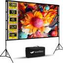 Projector Screen with Stand, Wootfairy 100 inch Foldable and Portable Projection Screen 16:9 4K HD Rear Front Wrinkle-Free Movie Screen with Carry Bag for Indoor Outdoor Home Theater Backyard Cinema