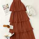 ZESICA Women's 2026 Summer Sleeveless Halter Neck Ruffle Tiered Layed Chiffon Flowy Swing Long Midi Dress (Brown, L)