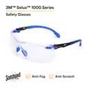 3M Safety Glasses for Men and Women, Solus 1000 Series, ANSI Z87, Scotchgard Anti-Fog, Clear Lens, Low Profile, Blue/Black Frame