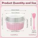 Hushee 600 Pcs Aluminum Foil Baking Cups with Lids and Spoons 5oz Disposable Ramekins Dessert Muffin Creme Brulee Cupcake Liners Containers for Wedding Birthday Christmas Party(Round,Pink)