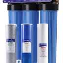 3-Stage Whole House Water Filter System, Heavy Metal (Iron, Manganess) Reduction, 20x4.5 Inch, Includes PP, KDF & CTO Carbon Block, 1" NPT Brass Ports, Drain Valves & Install Kit