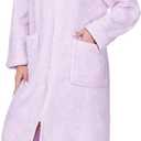 PAVILIA Womens Housecoat Zip Robe, Sherpa Zip Up Front Robe Bathrobe, Plush Warm Zipper House Coat Lounger, Pockets Fluffy (Large-X-Large, Lavender)
