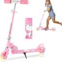 Scooter for Kids Ages 3-12 - Kids Kick Scooters with Led Light Up Wheels & 3 Levels Adjustable Handlebar, Lightweight Foldable 2 Wheel Girly Pink Scooter, Christmas Birthday Gifts for Girls Boys.