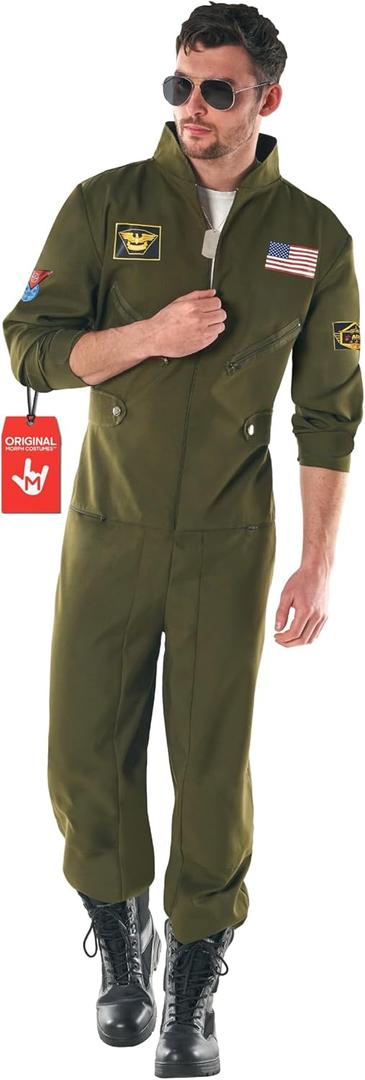 Morph Pilot Costume Men, Fighter Pilot Costume, Aviator Suit, Halloween Costumes Adult, Halloween Costumes Mens (Large)