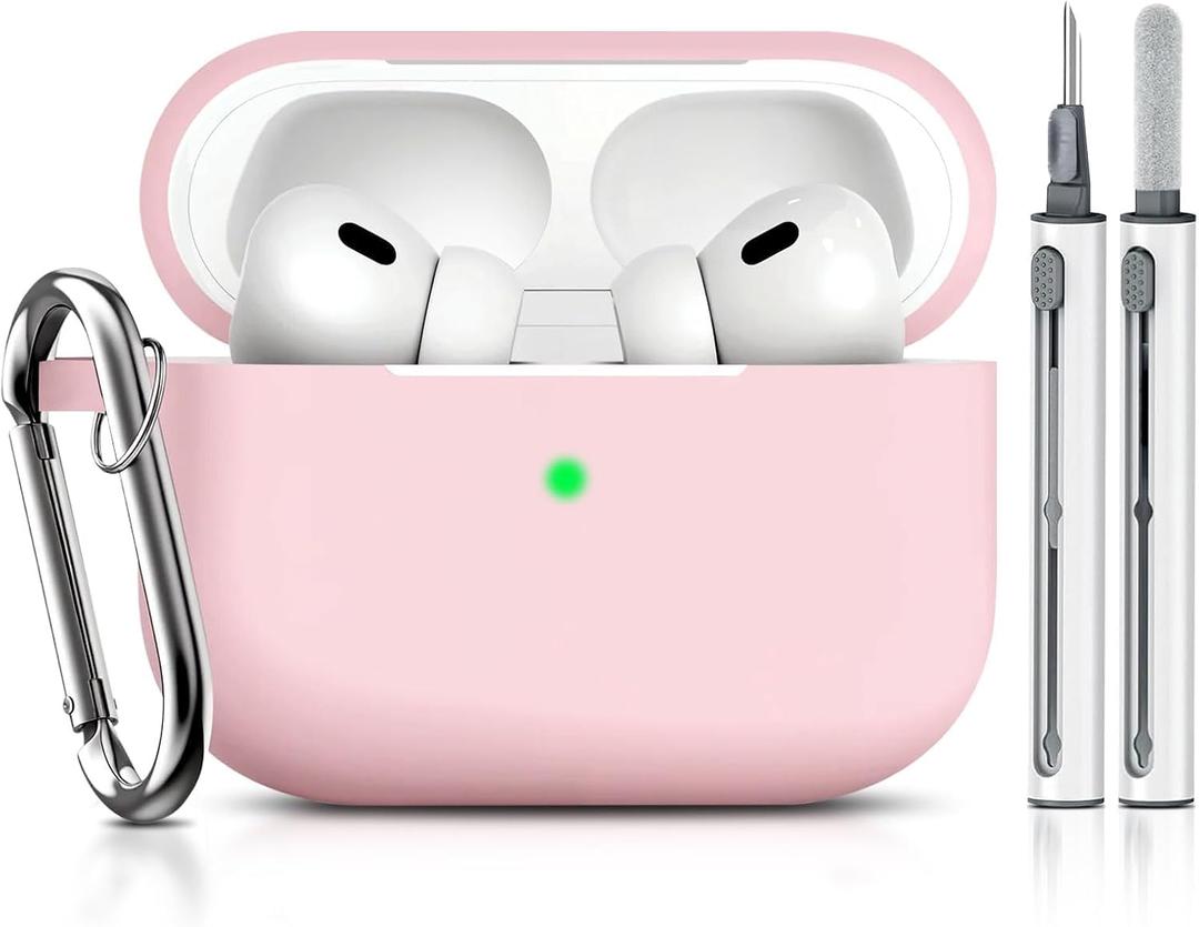 for AirPods Pro 2 Case Cover with Cleaning Kit, Soft Protective Case for Airpod Pro for Men and Women, Compatible with AirPods Pro 1/2 Gen, Wireless Charging Support with Keychain - Light Pink
