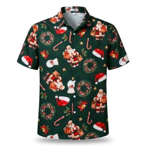 BRISIRA Big and Tall Christmas Shirts for Men Santa Hawaiian Vacation Short Sleeve Button Down Holiday Shirt Lightweight, L