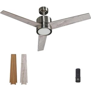 Ceiling Fan 52'' with Light: Modern Remote Control Fans Downrod Mounted - Quiet Reversible DC Motor - Light Memory Function for Patio Dining Room Outdoor Indoor, Brushed Nickel+Gray-3