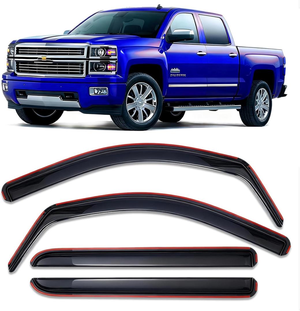 in-Channel Extra Durable Rain Guards Fit for Chevy Silverado/GMC Sierra 1500 2014-2018 Crew Cab,Silverado/Sierra 2500HD/3500HD Crew Cab 2015-2019,Window Deflectors,Vent Shades Visors-4pcs in-Channel Extra Durable Rain Guards Fit for Chevy Silverado/GMC Sierra 1500 2014-2018 Crew Cab,Silverado/Sierra 2500HD/3500HD Crew Cab 2015-2019,Window Deflectors,Vent Shades Visors-4pcs