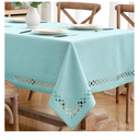 MIULEE Aqua Blue Polyester Linen Rectangle Tablecloth with Decorative Cutouts Waterproof Stain Resistant Table Cloth Light Blue Table Cover for Thanksgiving Dining Party Camping, 52 x 70 inch