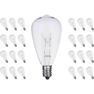 ST38 Replacement Bulbs, 25 Pack 5W Incandescent Edison Bulbs - Warm White, E12 Candelabra Base, Clear Glass Waterproof for Outdoor String Lights, Patio, Holiday & Wedding Decor