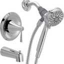 Moen Ronan Chrome Single-Handle Modern Tub and Shower Faucet with Round Handheld Rain Shower Spray Head Featuring Magnetix, Valve Included, 82021 Round Showerhead, Chrome