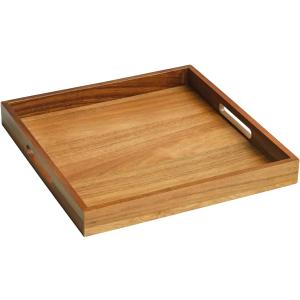 13 inch Acacia Wood Square Serving Tray, Decorative Platter with Handles, for Breakfast in Bed, Coffee Table, Appetizers, Snacks or Home Decor