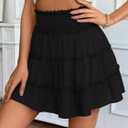 NIMIN Summer Flowy Skorts for Women 2026 Casual Cute Floral Boho Skirts Ruffle High Waisted Mini Skirt Built-in Shorts (Black, M)