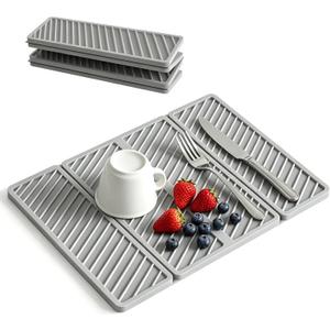 WAFT YEARN 1PCS Stone Dish Drying Mat for Kitchen Counter, Foldable & Quick Dry Drying Pad, Home Dish Diatom Pad for Dishes, Bottles, Cups, Plates, Glassware, Coffee Mugs Grey 19.7x15.2 Inch