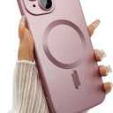 Magnetic case for iPhone 13 Phone Case for Women/Men, Matte Luxury Soft Metallic Luster Design with Camera Lens Protector, Compatible with Magsafe Case for iPhone 13 6.1"-Light Pink