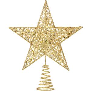 Blulu 10 Inches Gold Christmas Star Topper Xmas Tree Topper Glitter Treetop Star for Christmas
