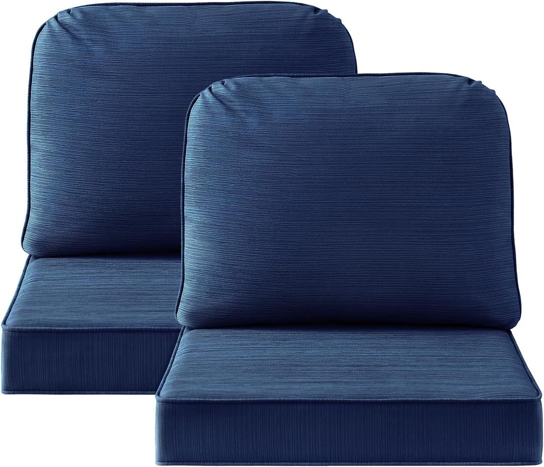 Outdoor Cushions for Patio Furniture Set of 2, 24"x24" Water Repellent Chair Cushions Removable Seat Bottom & Back Cushion Covers for Chair, Sofa, Couch, Navy