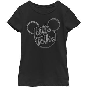 Disney Characters Hello Folks Girl's Solid Crew Tee (Large, Black) Disney Characters Hello Folks Girl's Solid Crew Tee (Large, Black)