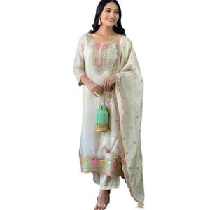 The Red Lion Enterprise Embroidery work Anarkali alia Dress for Women’s 3 Pc Set Party wedding wear Salwar Suit (US, Alpha, Small, Regular, Regular, WHITE 2)