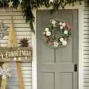 Small Christmas Wreath, 13Inch Artificial Beige Velvet Ball Pine Cone Mini Wreaths for Front Door Christmas Decorations, for Indoor Outdoor Home Hoilday Party Xmas Wall Decor.