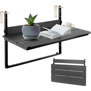Balcony Railing Hanging Table Outdoor Folding Balcony Bar Table for Railings Patio Side Table with Adjustable Height for Deck, Patio,39.3"(L) x 15.0"(W), Black