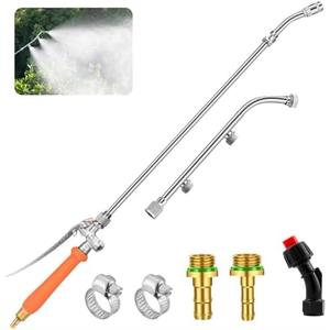 Metal Pump Sprayer Wand with 3 Types of Nozzles, Fan Nozzle Replacement Sprayer Wand, Stainless Steel Sprayer Wand Replacement with 1/4" & 3/8" Brass Barb and 2 Hose Clamps (Metal Handle)