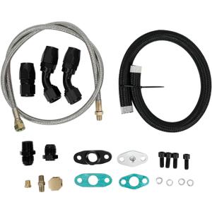 Turbo Oil Drain Line Kit for T3/T4/T04E/T60/T61/T70, Stainless Steel Braided Oil Feed Line with Gaskets and Screws