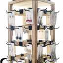 Wooden Rotating Jewelry Display Stand with Removable 48 Hooks Advertising Board, For Earring Cards Necklace Bracelet Keychain Jewelry Organizer For Selling For Vendor Events (Brown)