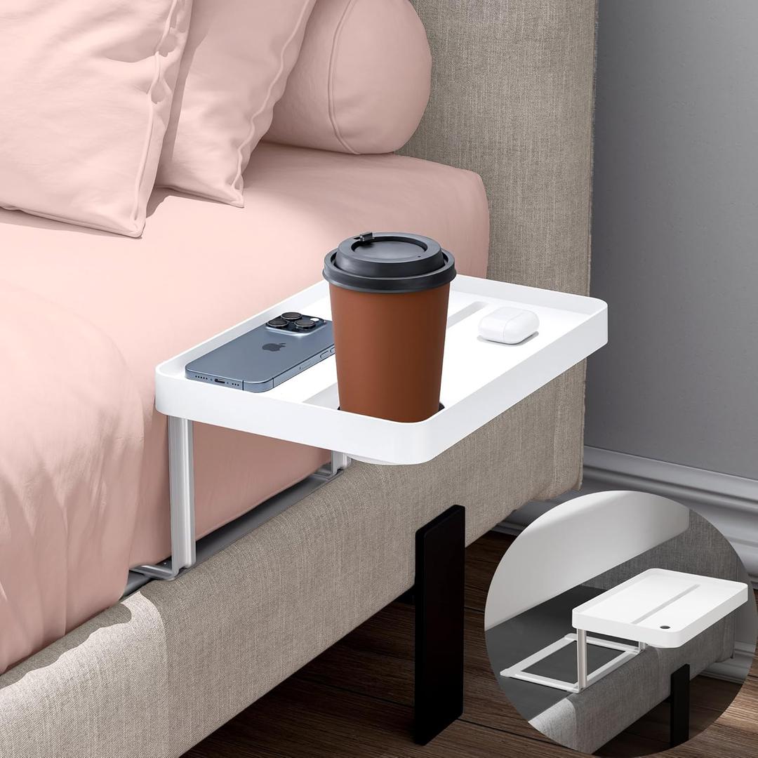 KIWIFOTOS Raised Bedside Shelf for Bed Tray Table Under Mattress for Box Spring Plate Platform Bed Nightstand Shelf Bedside Caddy College Dorm Room (12.91 x 9.25 x 1.18")