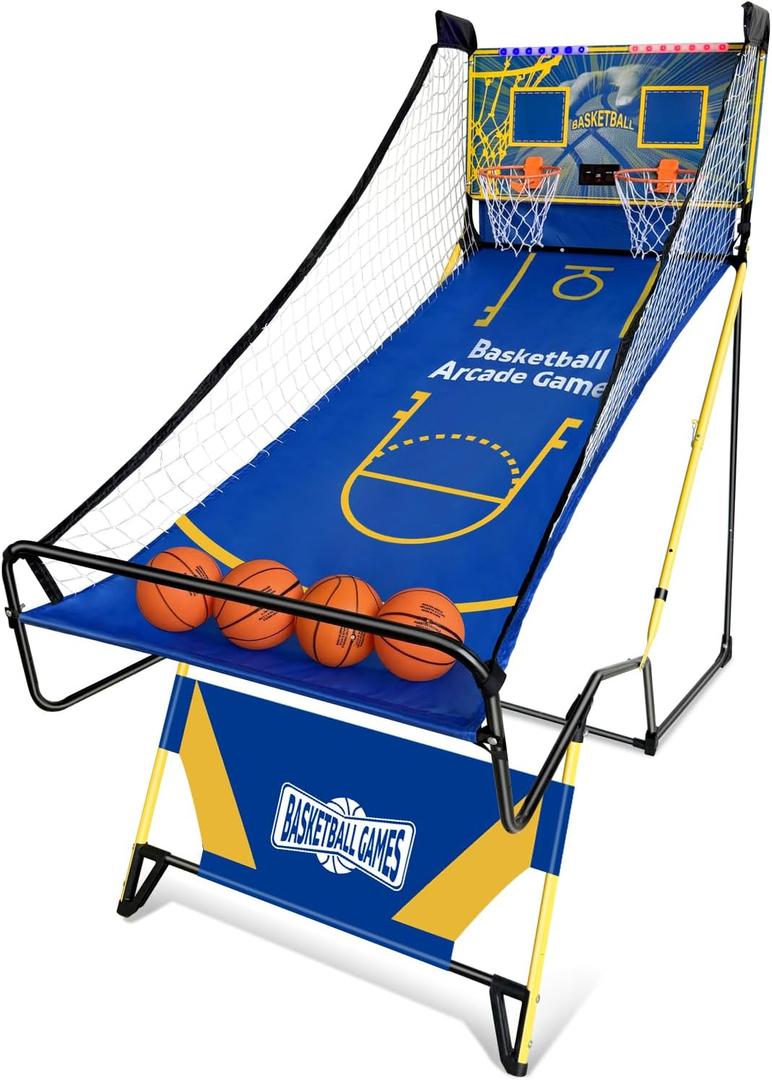 Arcade Basketball Game,Foldable Indoor Dual Basketball LED Scoring System with Sound Effects,Game Modes for Home, Rec Room.Fun for All Players, Large