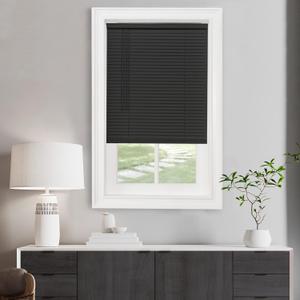 Cordless Light Filtering Mini Blind - 31 Inch Width, 48 Inch Length, 1" Slat Size - Black - Cordless GII Morningstar Horizontal Windows Blinds for Interior by Achim Home Dcor