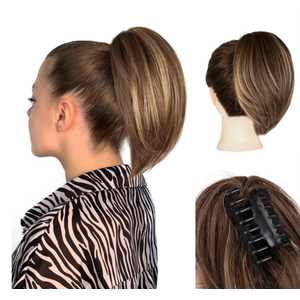 10 Inch Ponytail Extension  Straight Pony Tails Hair Extensions, Claw Clip Ponytail Extension, Synthetic Hair Extensions Ponytail, Clip in Ponytail (Color: Chestnut Brown With Golden Highlights)